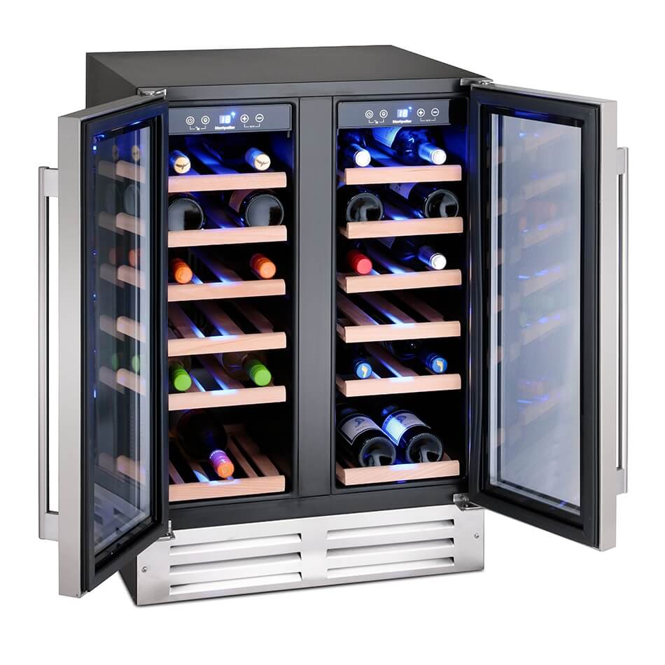 Montpellier WC38DDX - 38 Bottles - Dual Zone - Double Door - Freestanding Wine Cooler - 595 mm Wide
