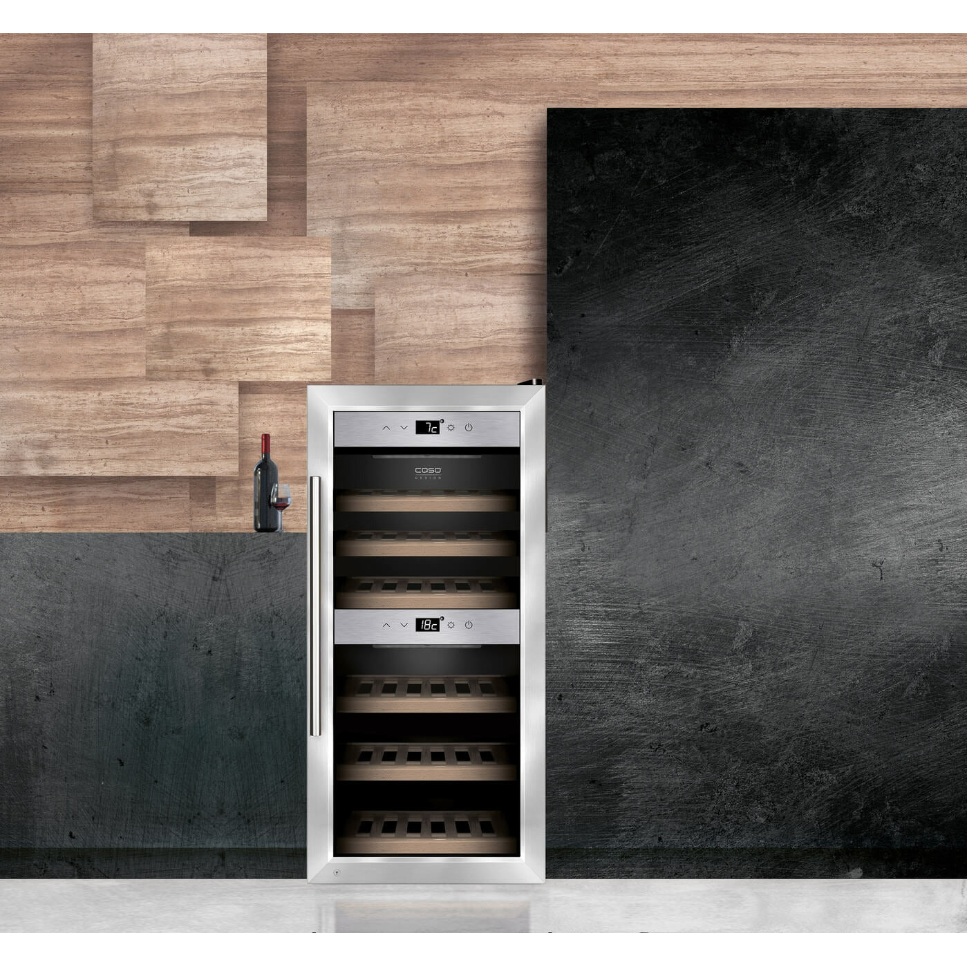 Caso WineComfort 24 Stainless Steel - Dual Zone - Freestanding Wine Cooler - 24 Bottles - 395 mm Wide