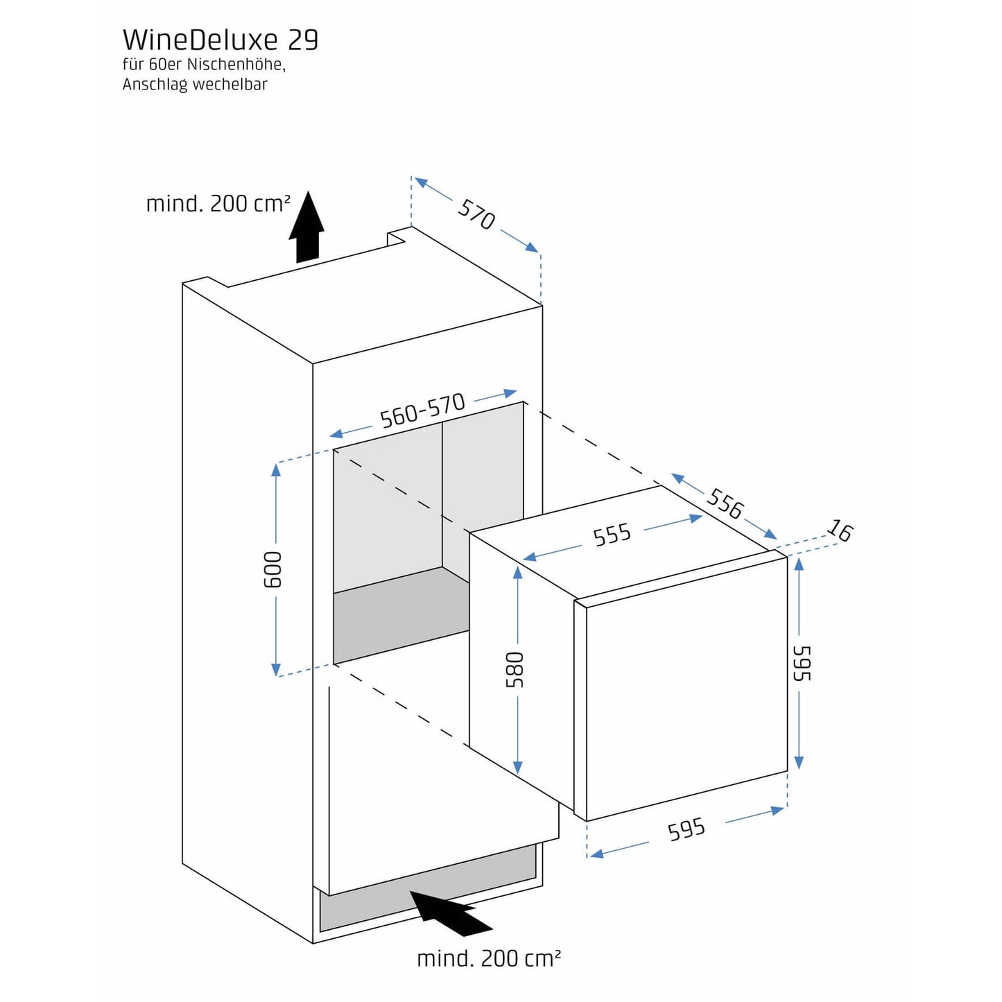 Caso WineDeluxe E 29 Black - Single Zone - Built-in Wine Cooler - 595 mm Wide