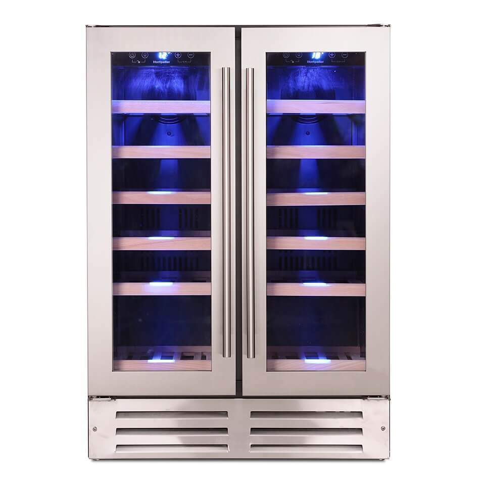 Montpellier WC38DDX - 38 Bottles - Dual Zone - Double Door - Freestanding Wine Cooler -  595 mm Wide